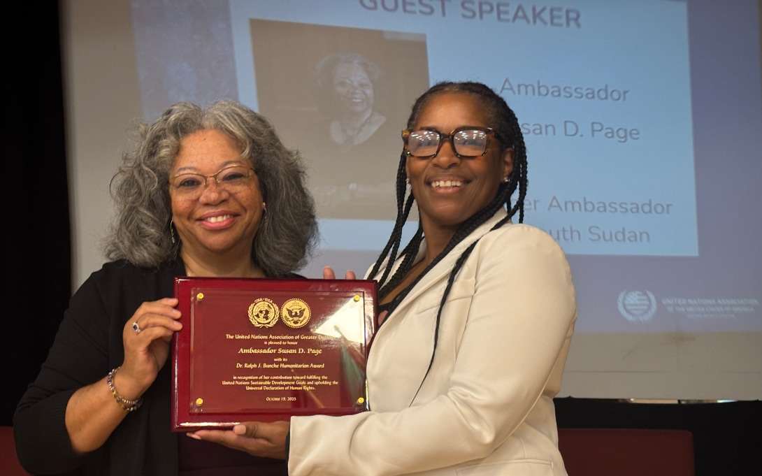 Page receives prestigious humanitarian award, gives keynote address at United Nations Association USA celebration